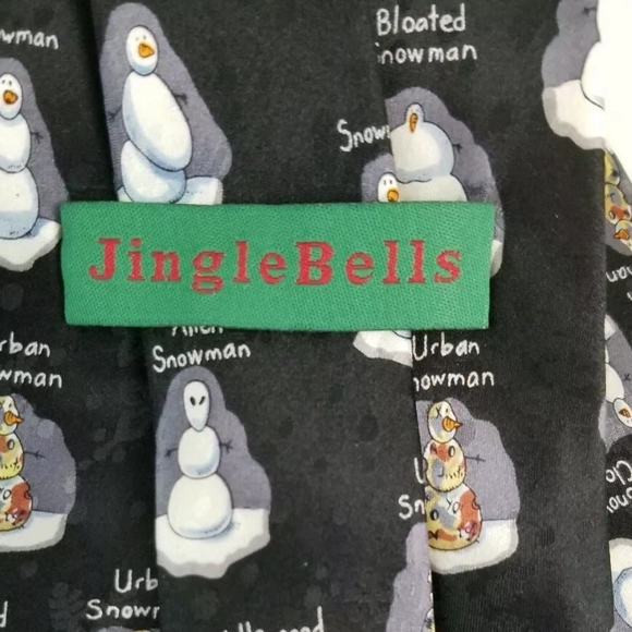 Jingle Bells Snowman Themed Silk Neck Tie 58"L 4"W - Picture 5 of 6